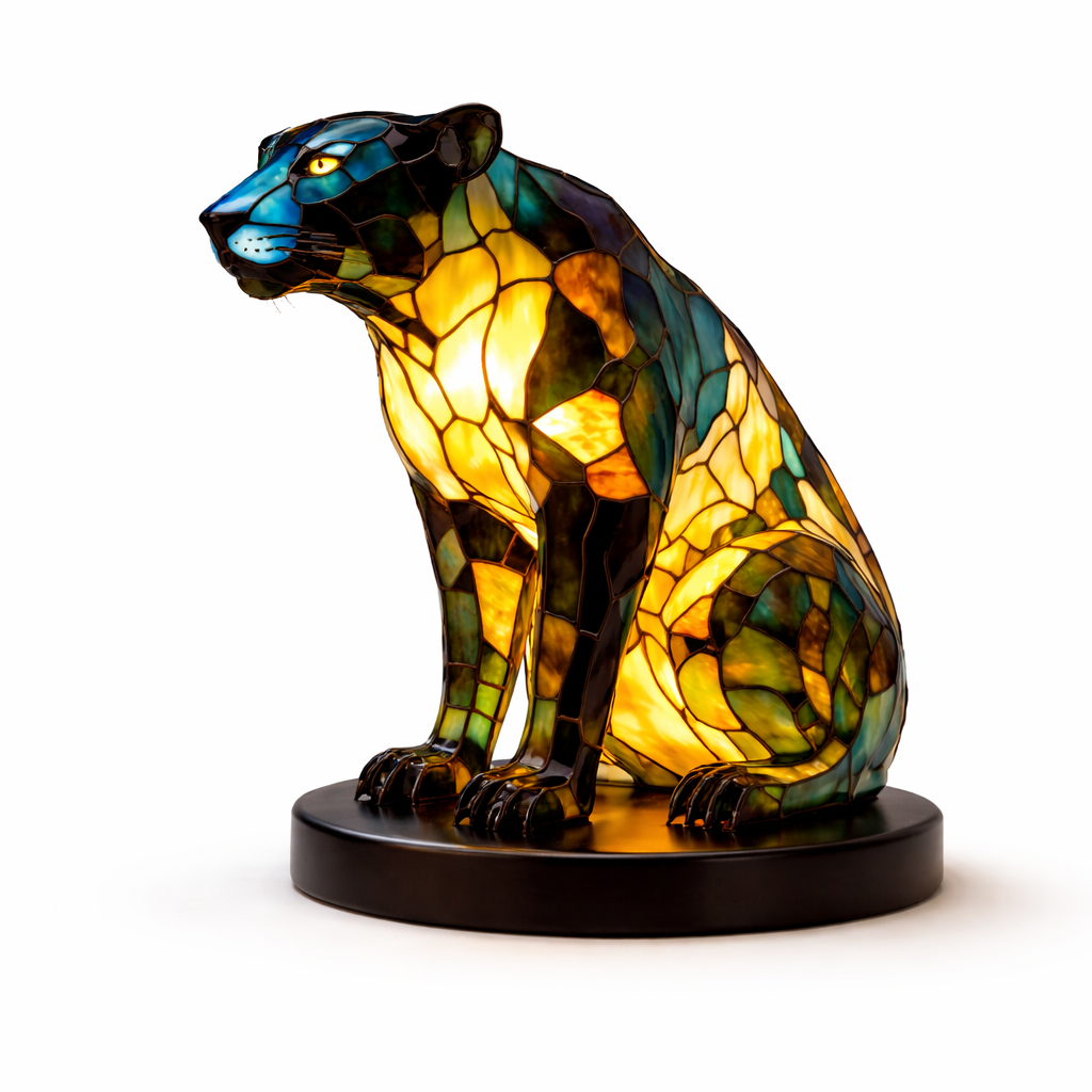 Lámpara de mesa decorativa con figura de animal estilo vitral