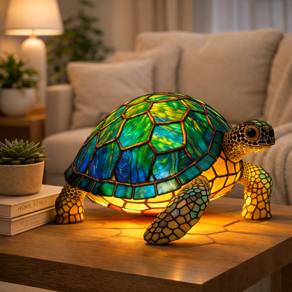 Lámpara de mesa decorativa con figura de animal estilo vitral