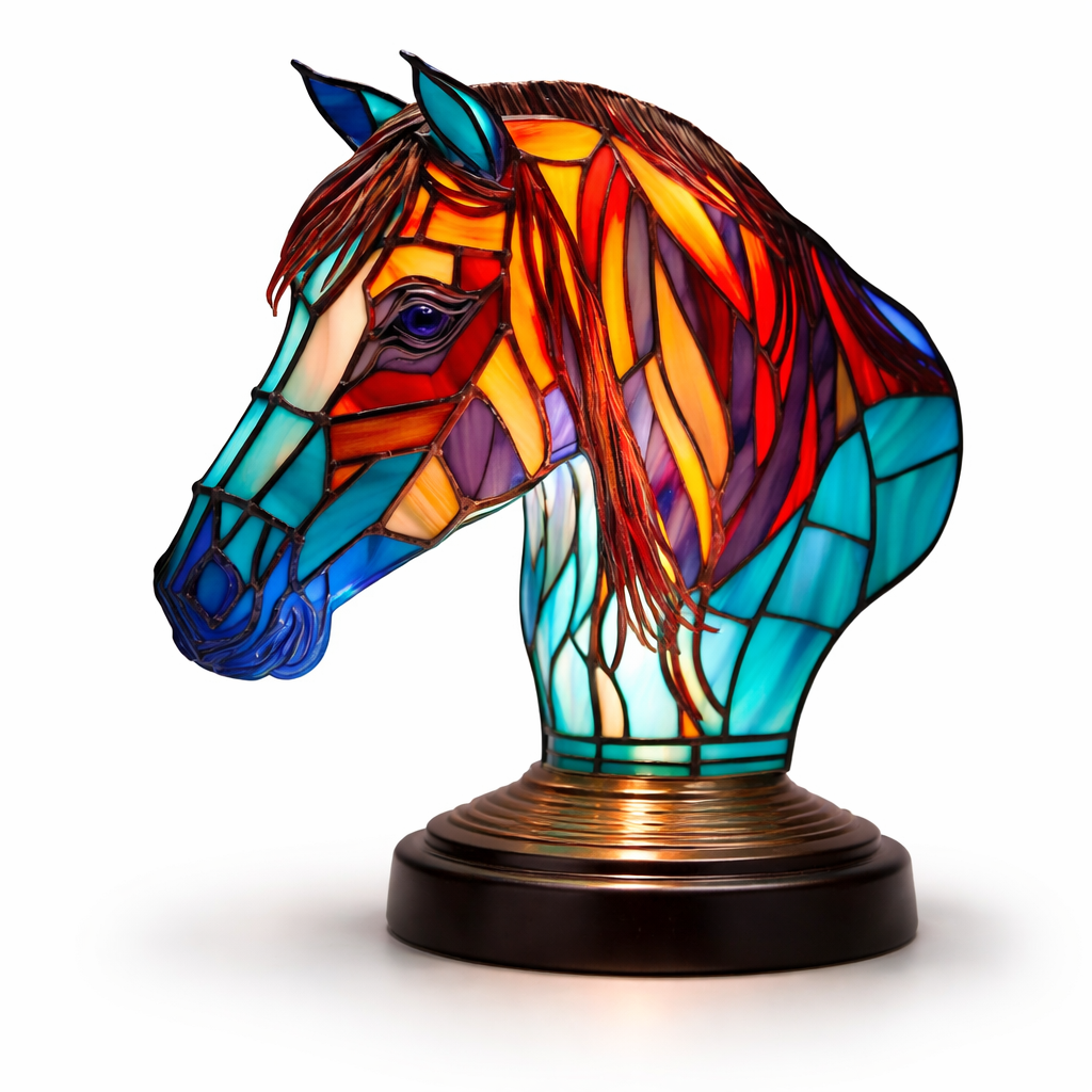 Lámpara de mesa decorativa con figura de animal estilo vitral