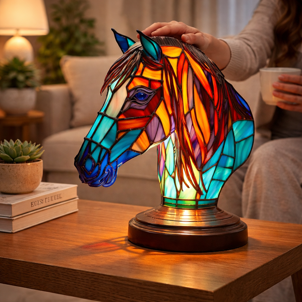 Lámpara de mesa decorativa con figura de animal estilo vitral
