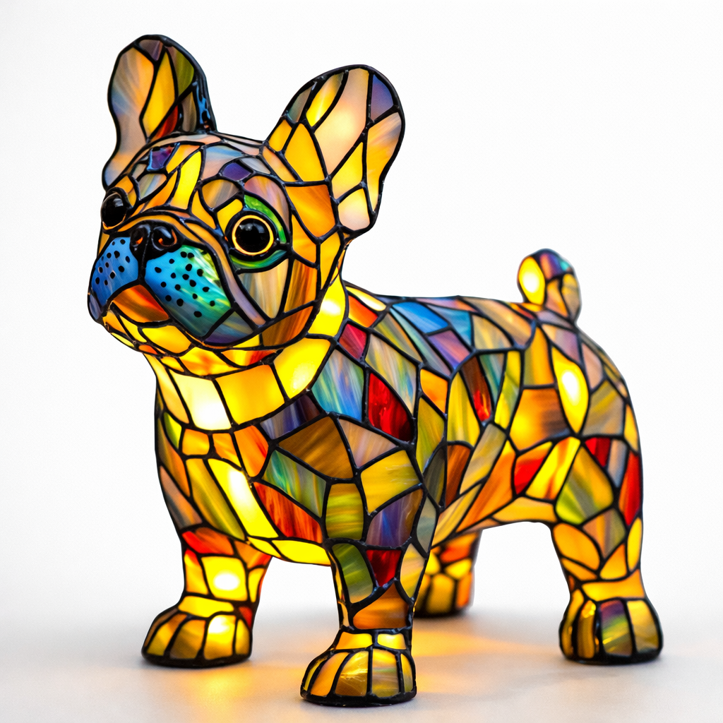 Lámpara de mesa decorativa con silueta de perro en vidrio emplomado