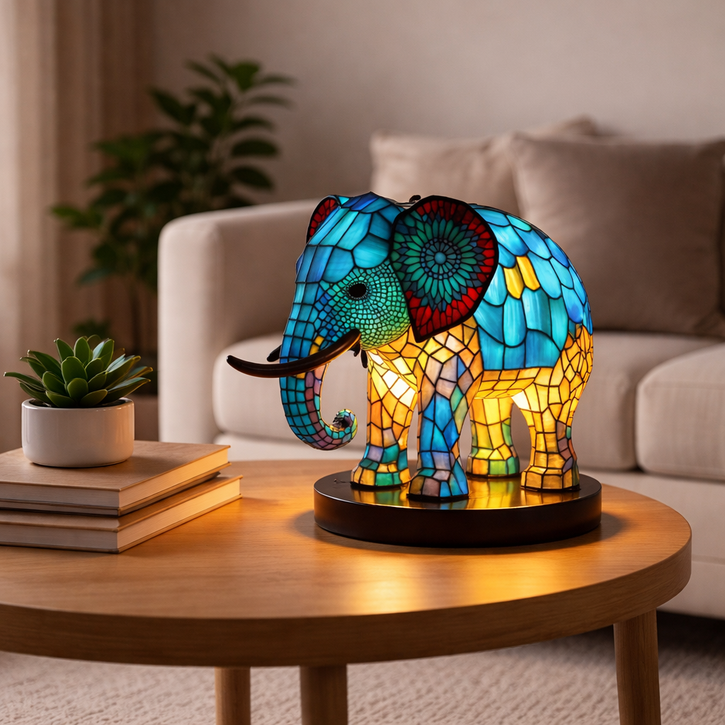 Lámpara de mesa decorativa con figura de animal estilo vitral