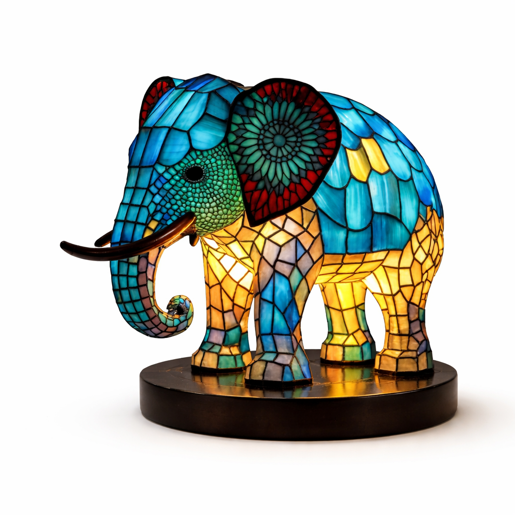 Lámpara de mesa decorativa con figura de animal estilo vitral