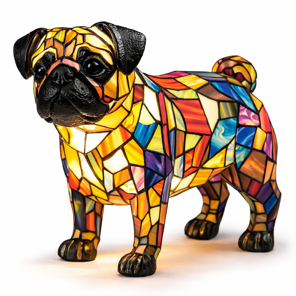 Lámpara de mesa decorativa con silueta de perro en vidrio emplomado
