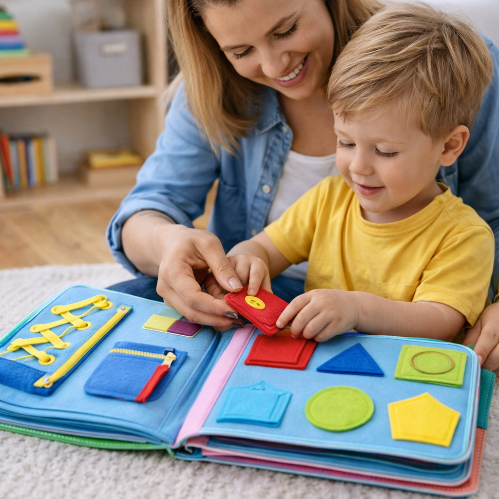 Libro sensorial Montessori interactivo de fieltro suave para jugar sin pantallas