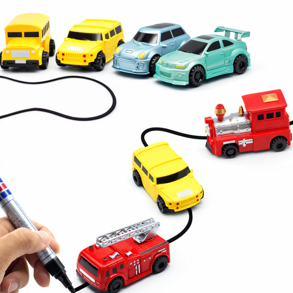 Set compacto de juguete de coche de dibujo guiado por bolígrafo sobre pistas interactivas