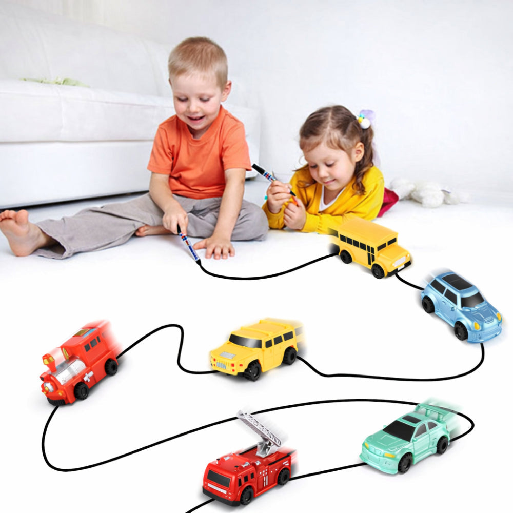 Set compacto de juguete de coche de dibujo guiado por bolígrafo sobre pistas interactivas