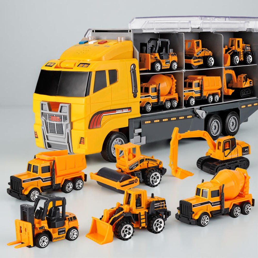 Set de juego de vehículo miniatura de construcción de aleación, con transportador