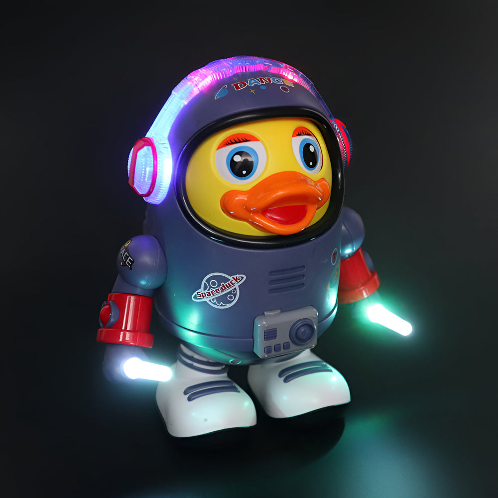 Figura de juguete interactivo musical de pato astronauta bailarín con temática espacial