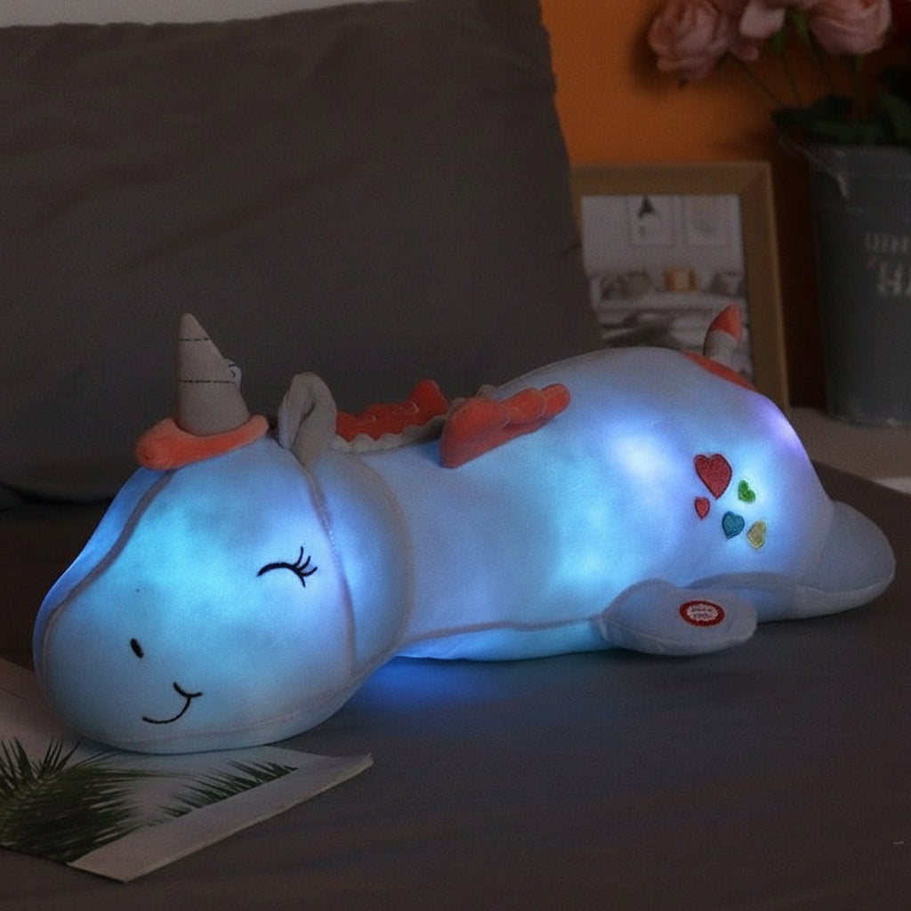 Juguete de luz nocturna de unicornio de peluche suave y abrazable con brillo