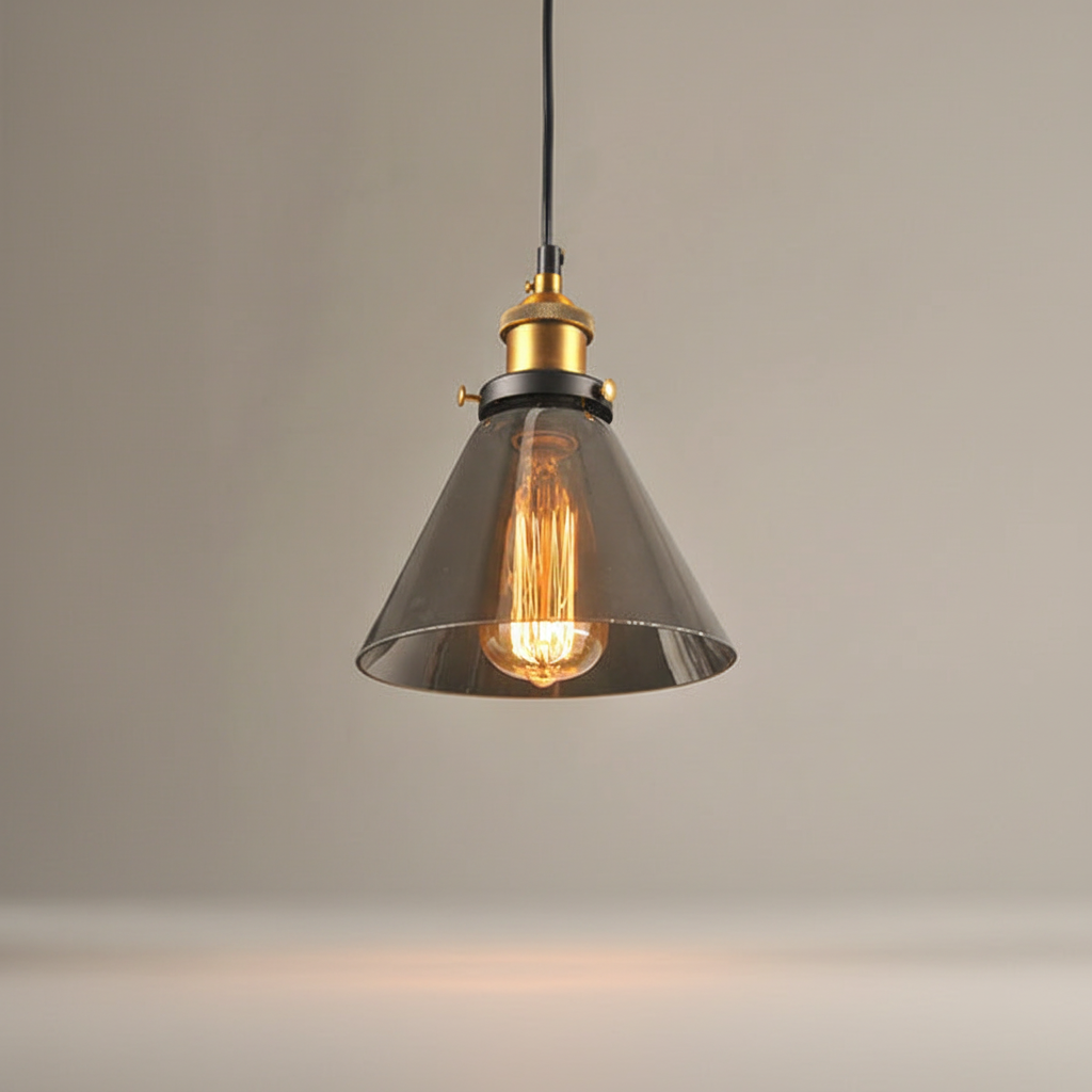 Lámpara colgante industrial vintage cilíndrica de vidrio de cristal con altura ajustable