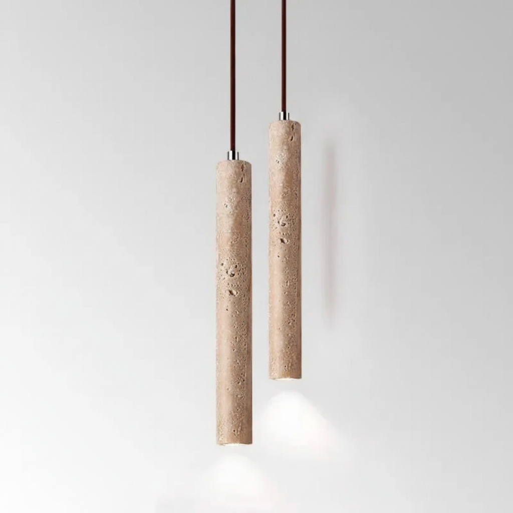 Lámpara colgante orgánica de perfil delgado con textura de travertino wabi-sabi