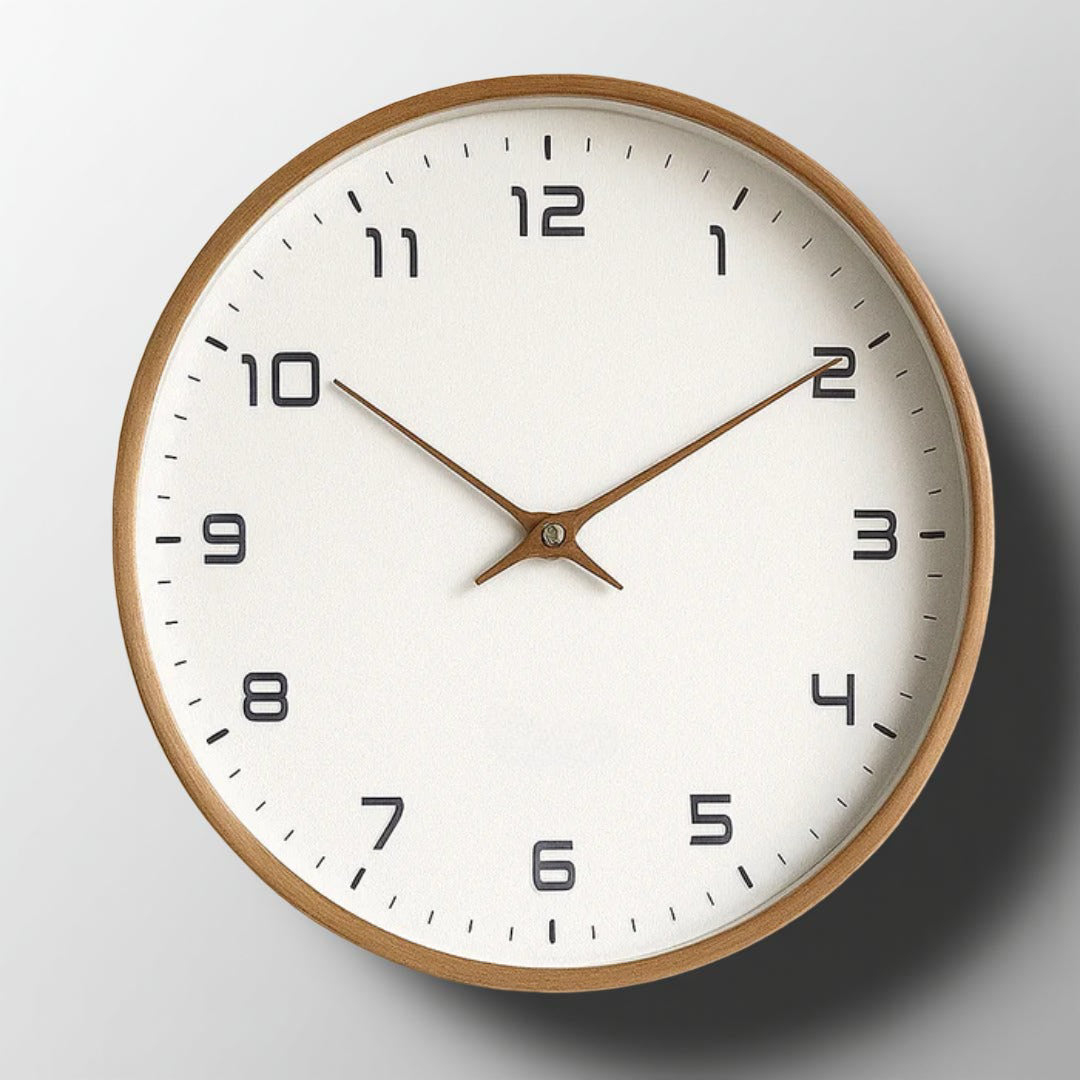 Reloj de pared de cuarzo silencioso con marco de madera minimalista