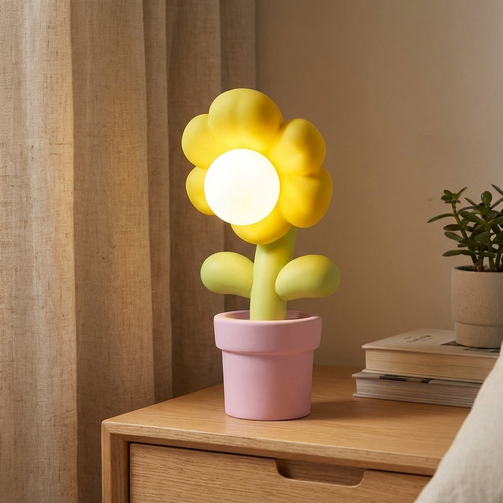 Lámpara de mesa de noche de resina con silueta de flor esculpida