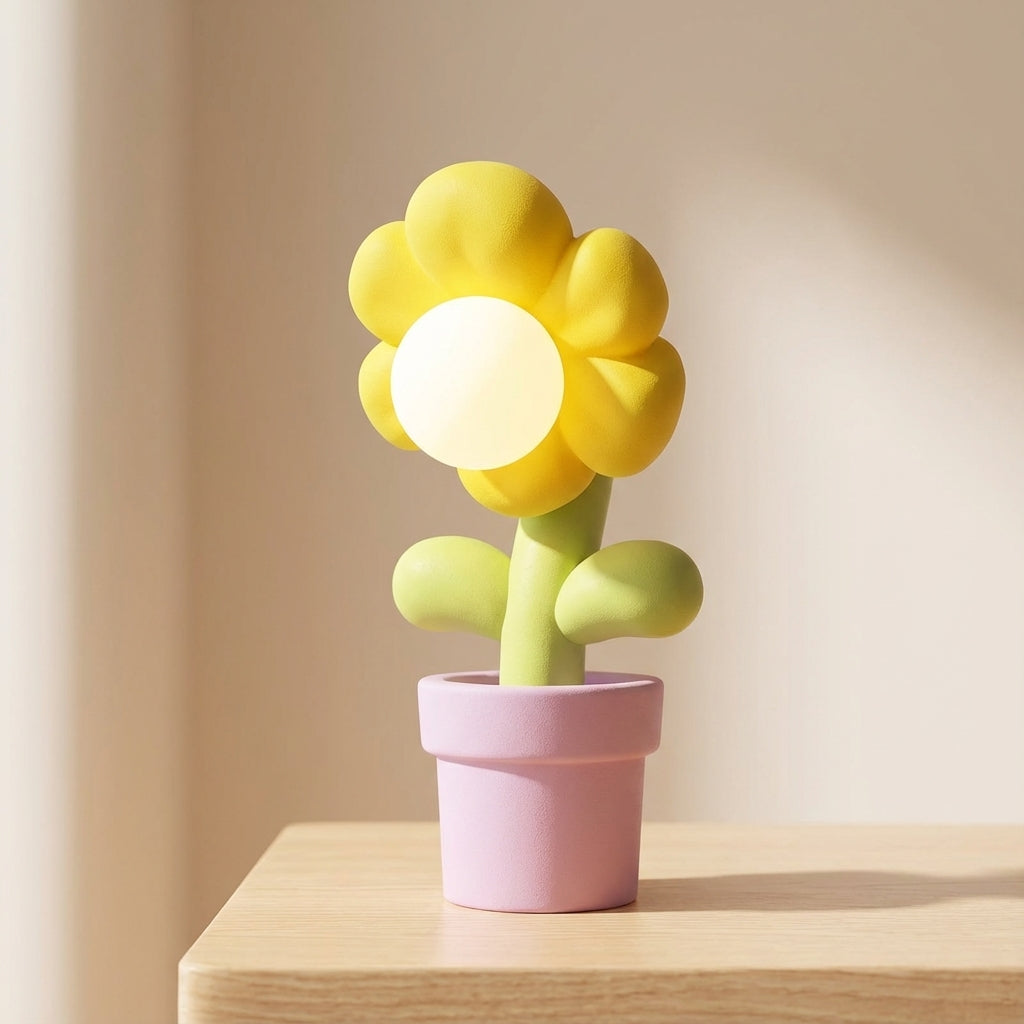 Lámpara de mesa de noche de resina con silueta de flor esculpida