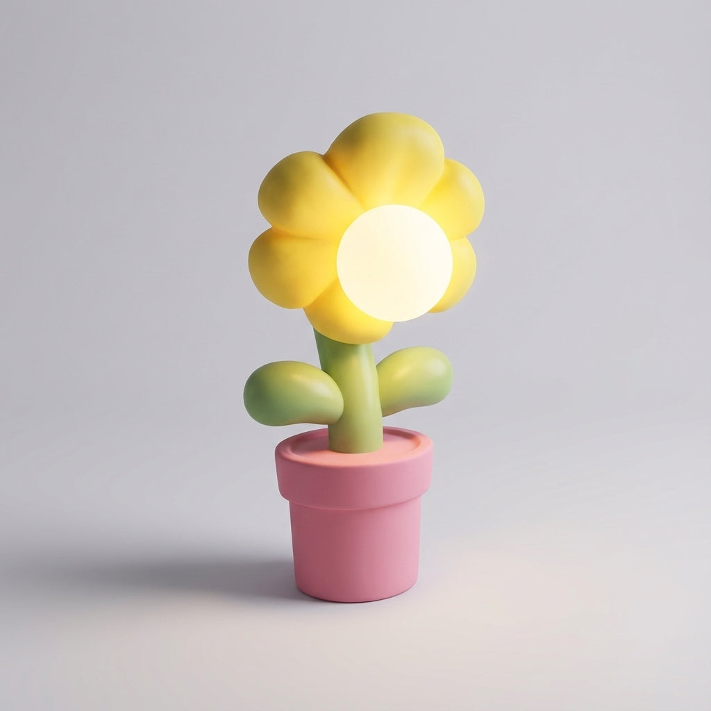 Lámpara de mesa de noche de resina con silueta de flor esculpida