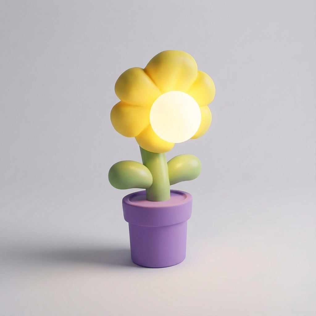 Lámpara de mesa de noche de resina con silueta de flor esculpida
