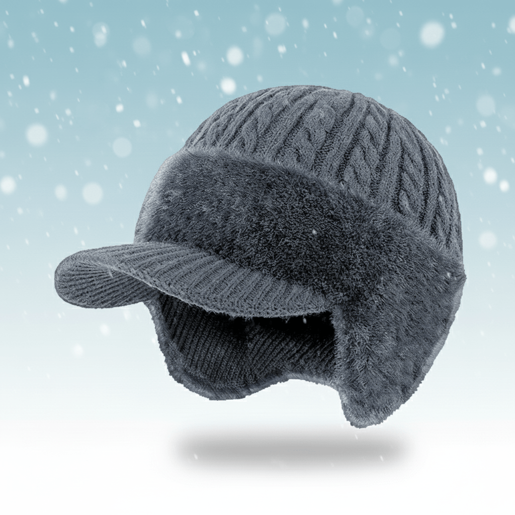 Gorro orejero de invierno cortavientos de punto trenzado con visera