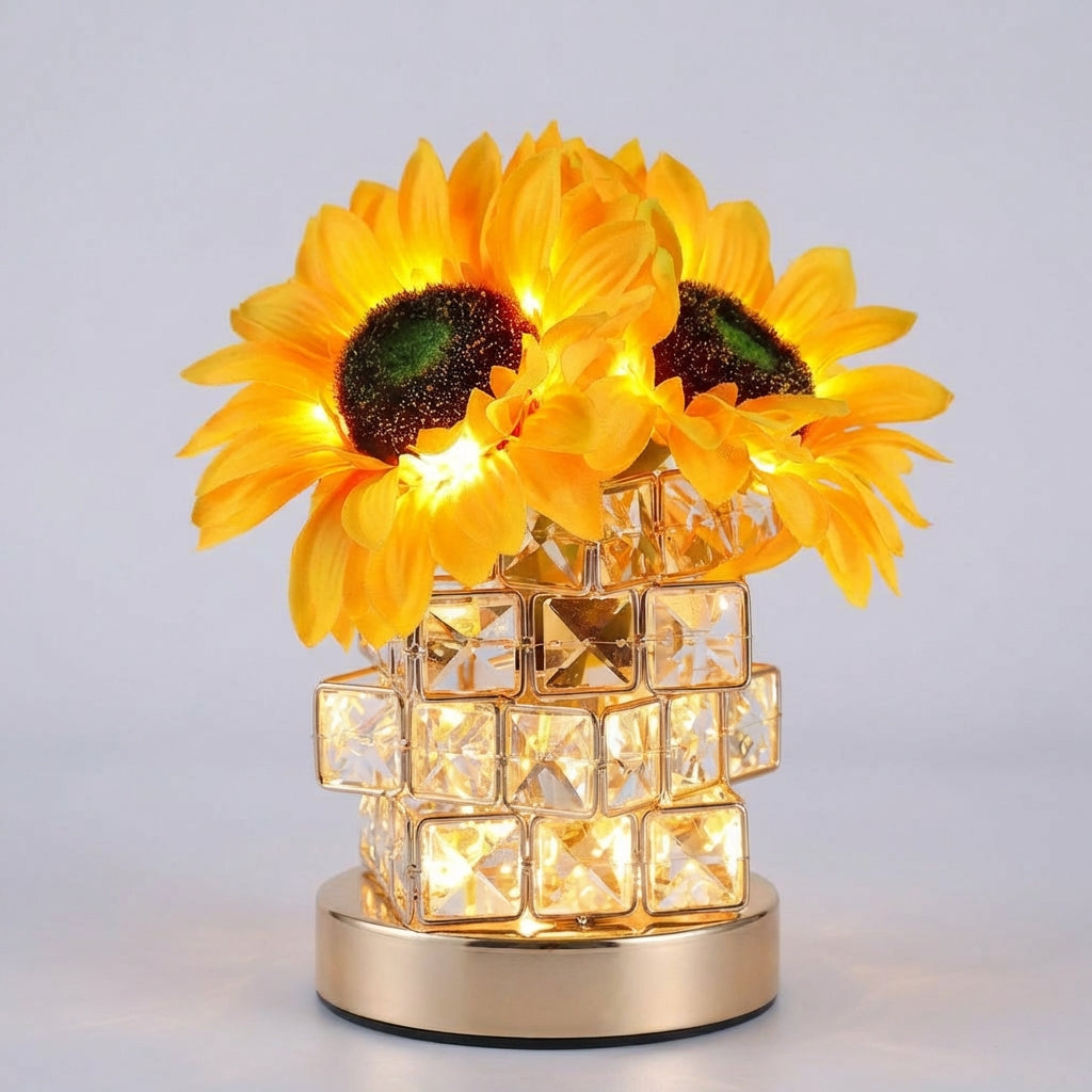 Lámpara de mesa compacta de metal con prisma de cristal brillante, inalámbrica, recargable y táctil
