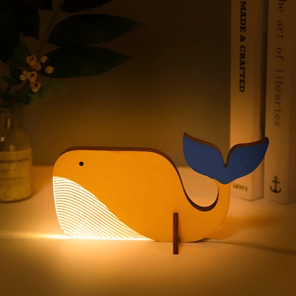 Lámpara de mesa y luz nocturna con silueta de animal de madera para habitación infantil