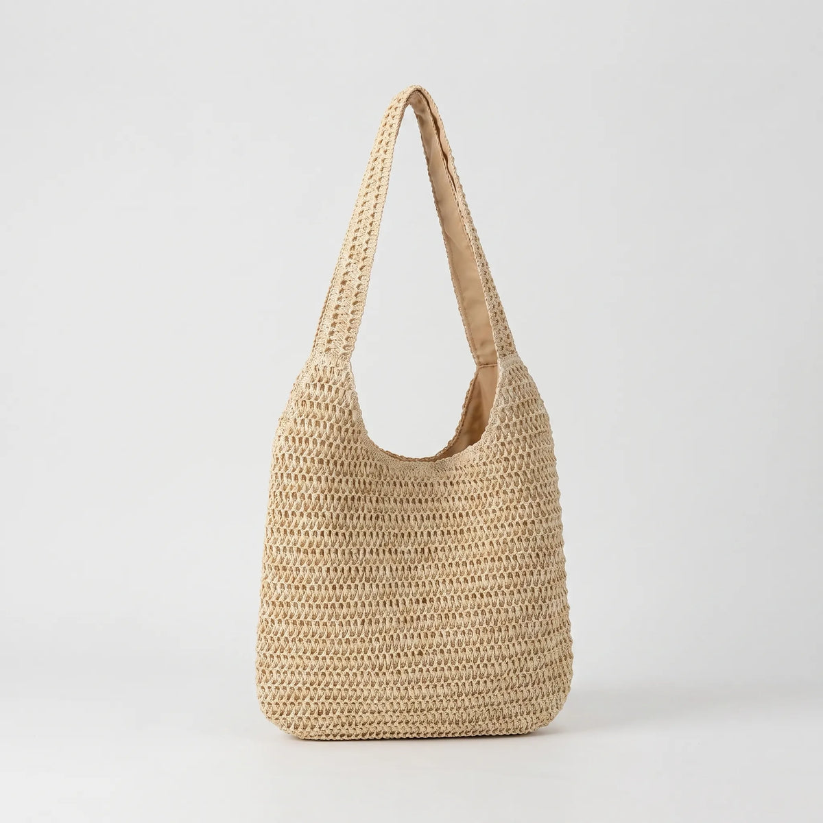 Bolso tote de hombro informal de paja tejida, con parte superior abierta y diseño holgado