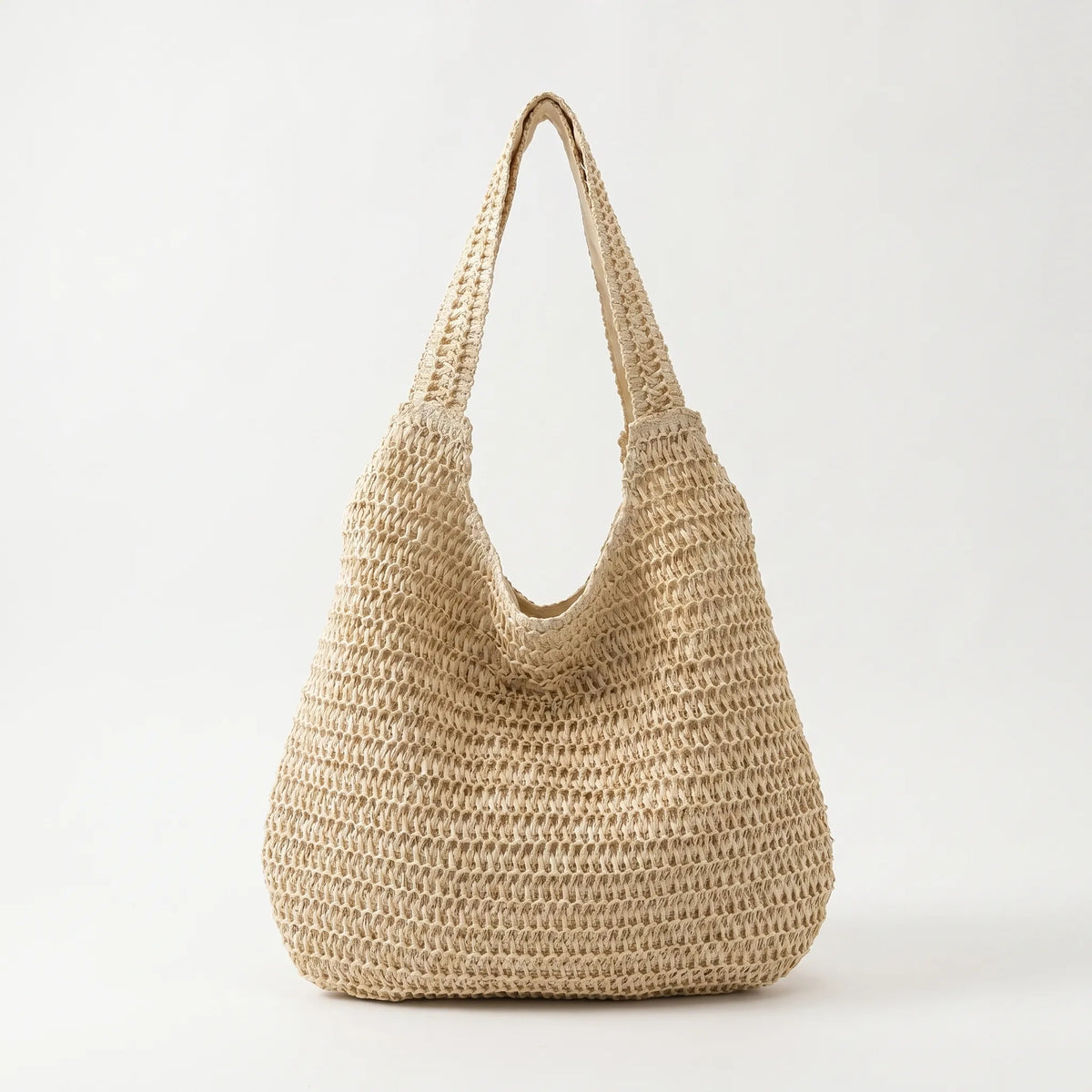 Bolso tote de hombro informal de paja tejida, con parte superior abierta y diseño holgado