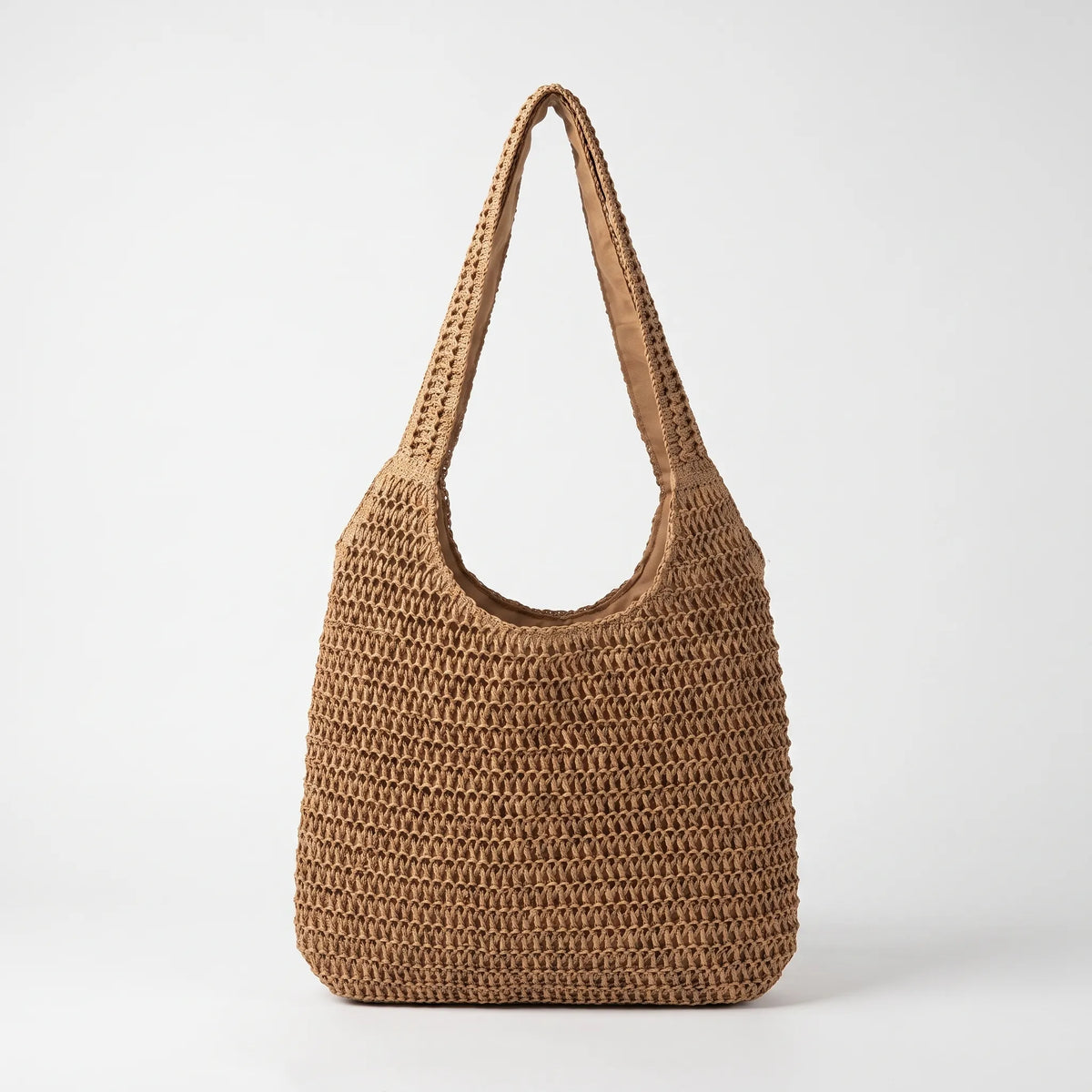 Bolso tote de hombro informal de paja tejida, con parte superior abierta y diseño holgado