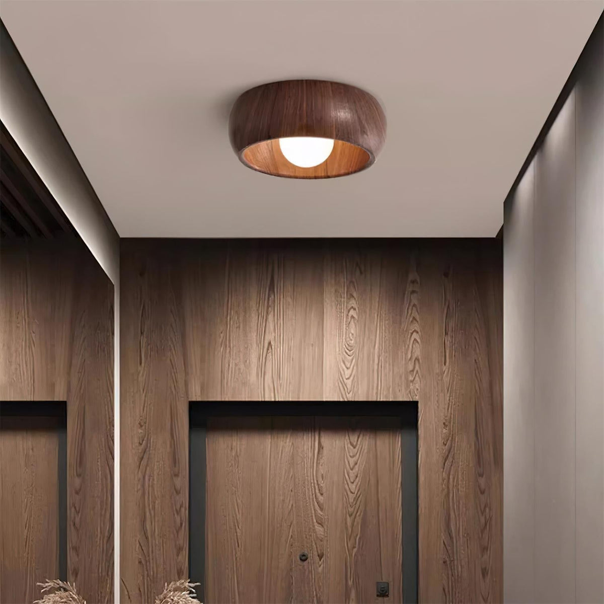 Lámpara de techo minimalista redonda de madera, estilo escandinavo japandi, de superficie