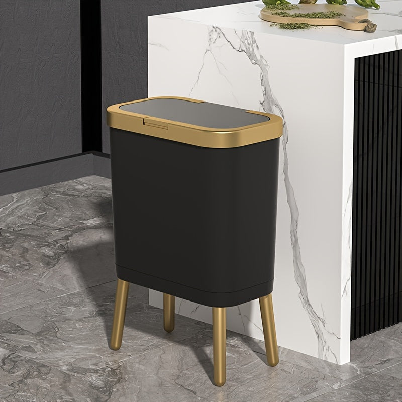 Papelera rectangular delgada y elevada con tapa abatible