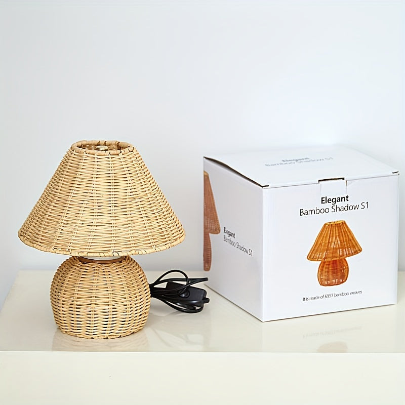 Lámpara de mesa rústica zen de estilo bohemio con tejido de bambú hecho a mano