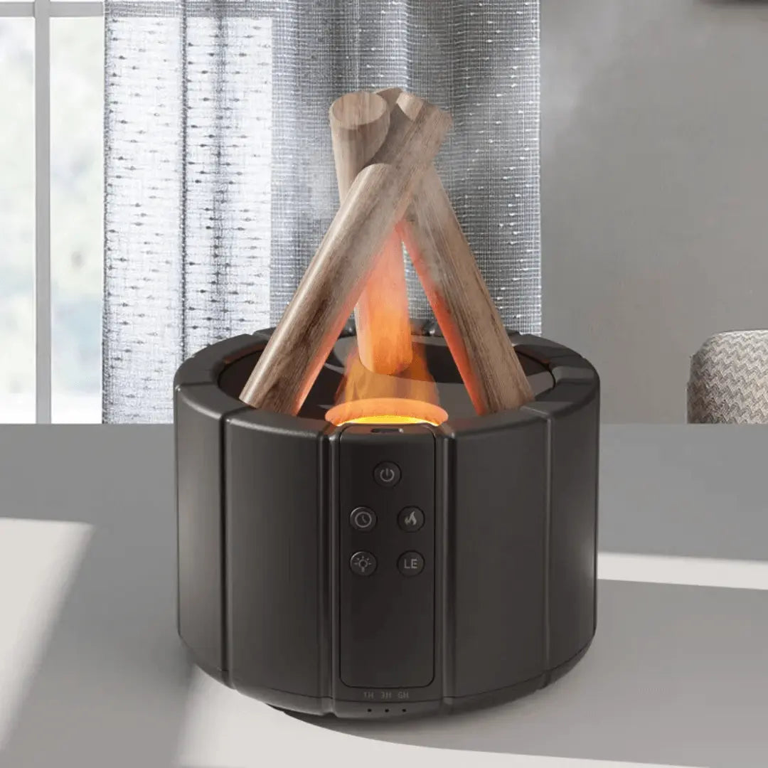 Humidificador ultrasónico de aire para aromaterapia con efecto de llama de fogata parpadeante