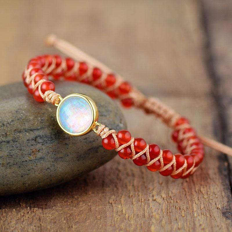 Pulsera bohemia artesanal de cuentas de amatista y ópalo para yoga