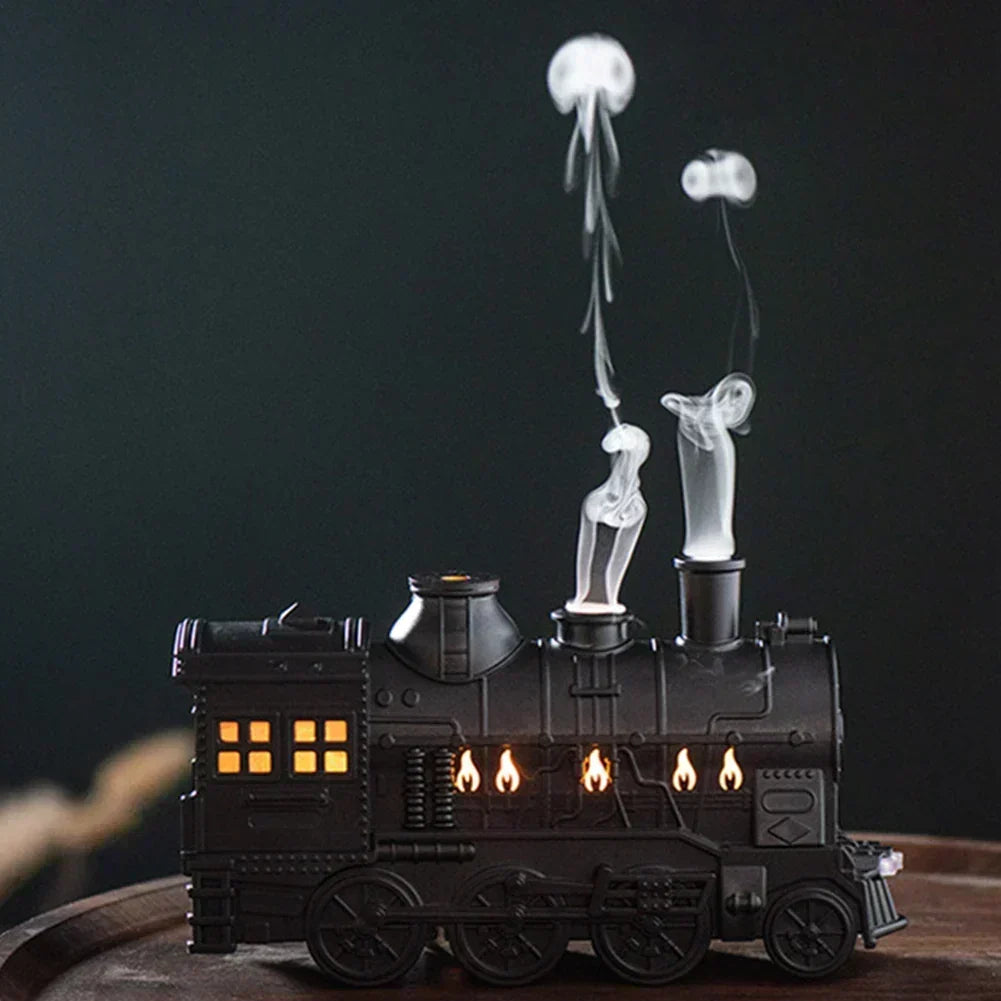 Difusor de aromaterapia y humidificador con forma de locomotora de vapor