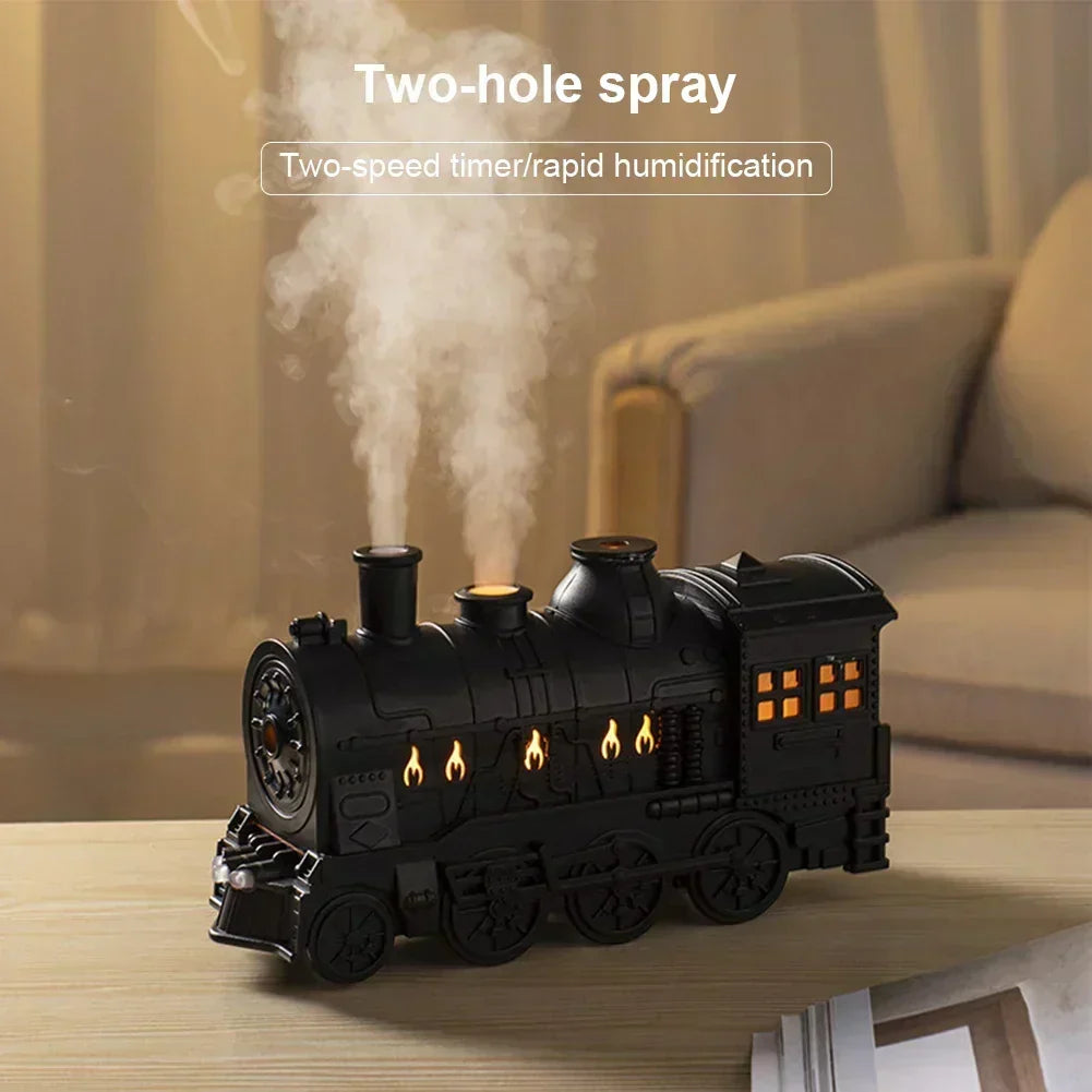 Difusor de aromaterapia y humidificador con forma de locomotora de vapor