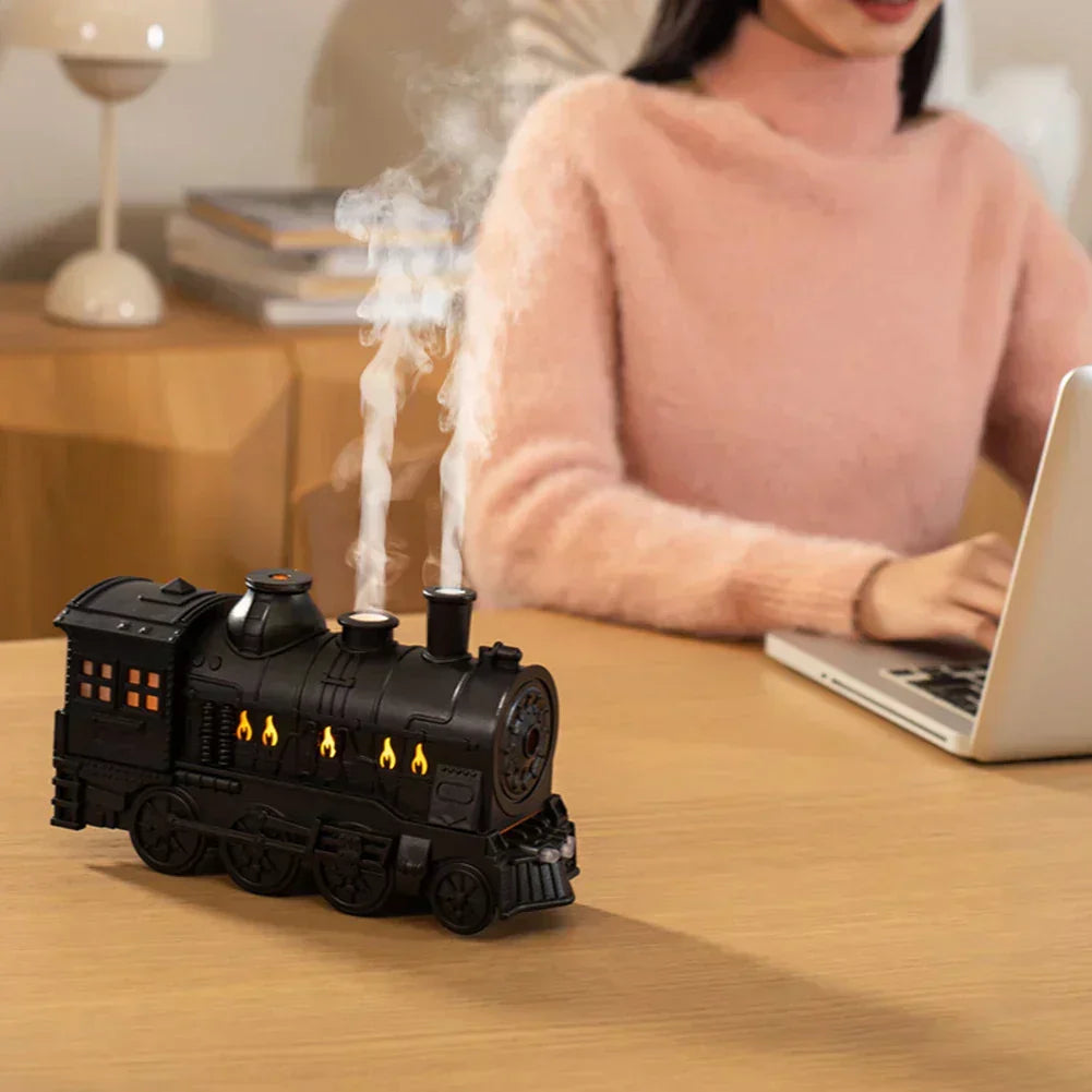 Difusor de aromaterapia y humidificador con forma de locomotora de vapor