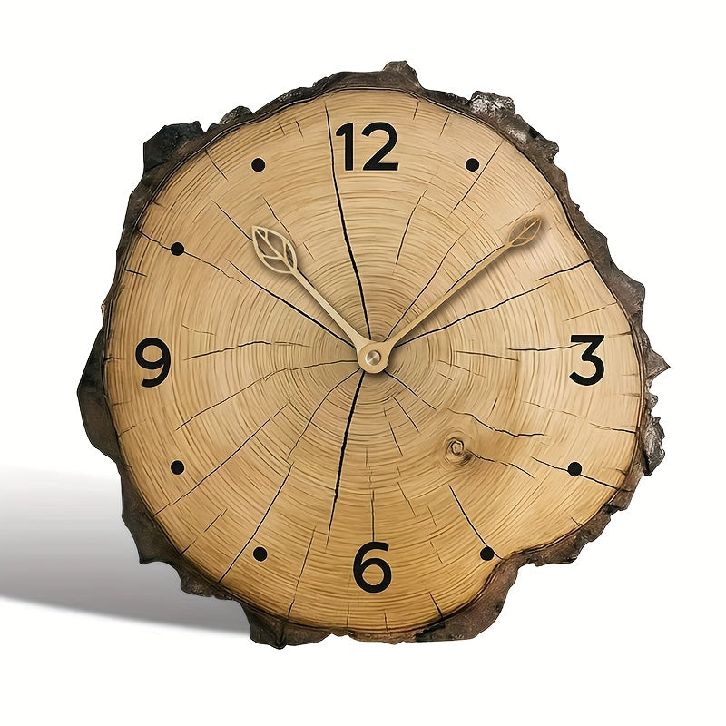 Reloj de pared de cuarzo silencioso con grano de madera rústico y borde irregular