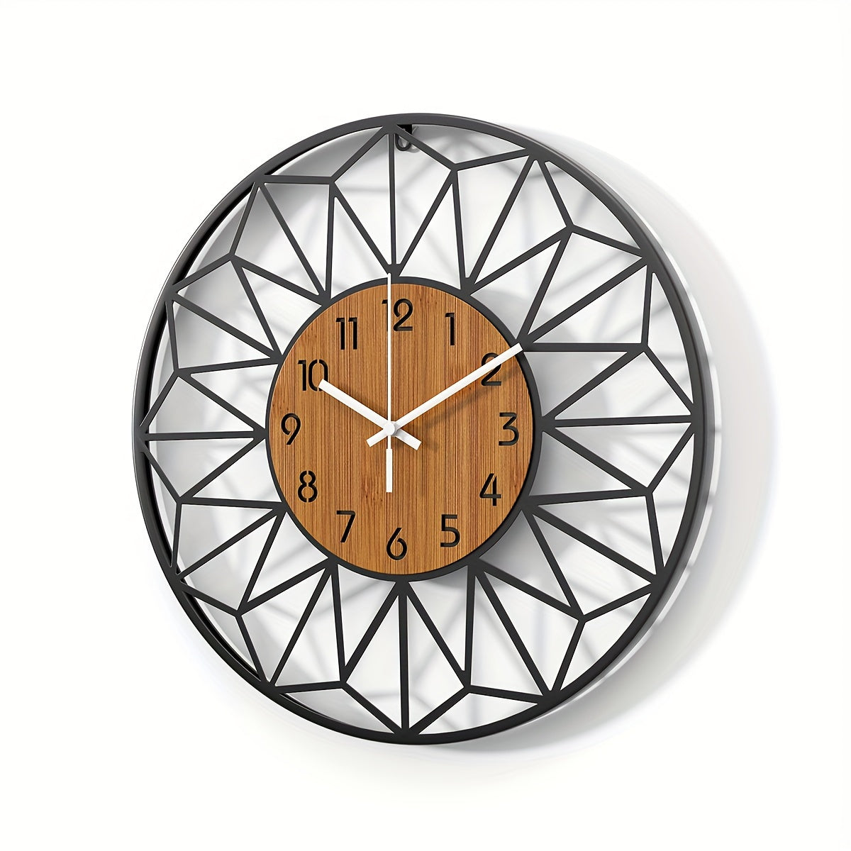 Reloj de pared de cuarzo silencioso redondo con grano de madera industrial