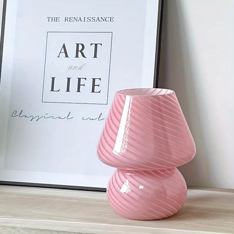 Lámpara de mesa de cristal artístico en espiral con forma de champiñón y regulable