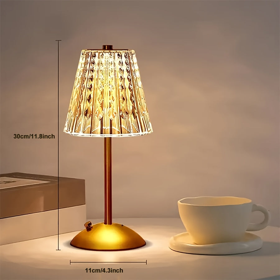 Lámpara de mesa de cristal facetado táctil, regulable, recargable e inalámbrica