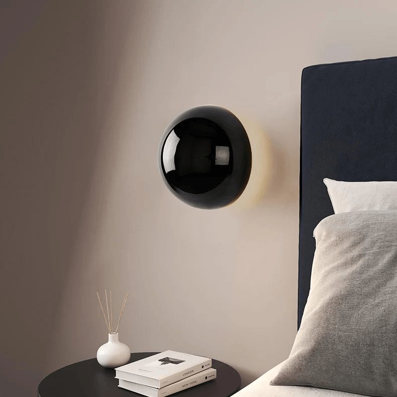 Lámpara de pared escultórica redonda metálica Bauhaus con halo de eclipse