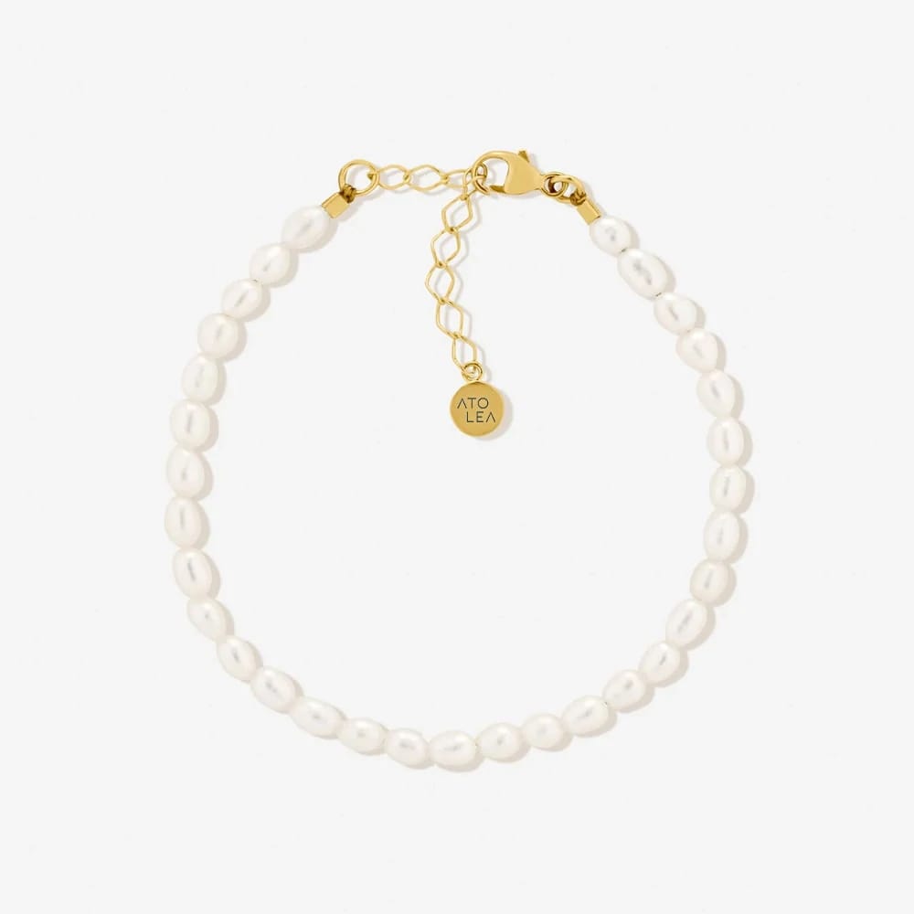 Pulsera artesanal ajustable de perlas de agua dulce, plata chapada en oro
