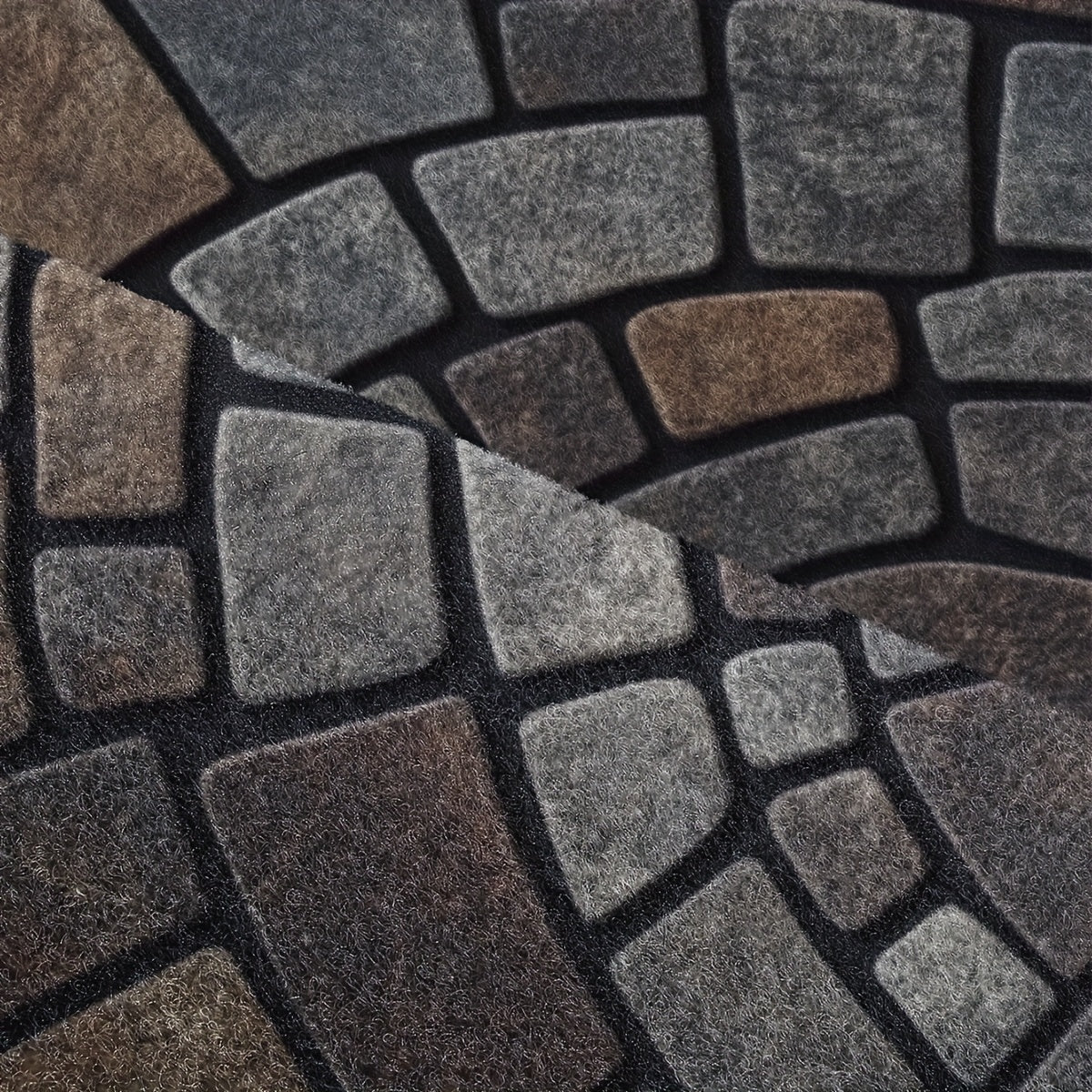 Alfombrilla semicircular de interior y exterior con mosaico de adoquines, antideslizante