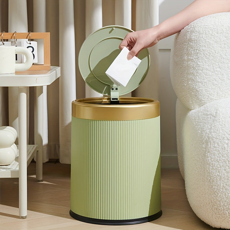 Papelera ovalada elegante con acabado de pintura en polvo, tapa a presión y doble cubo interior