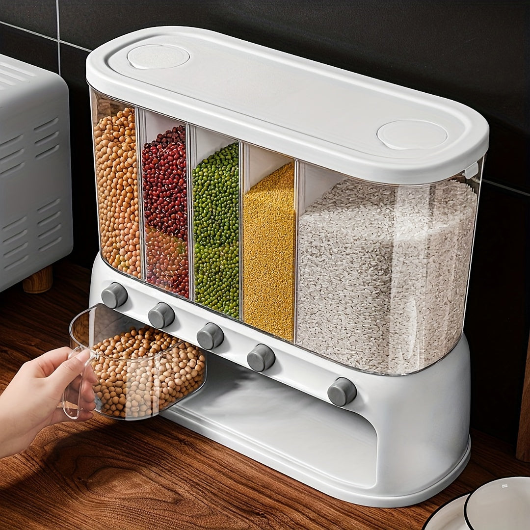 Recipiente transparente hermético para almacenar cereales en la despensa, con compartimentos y tapa abatible