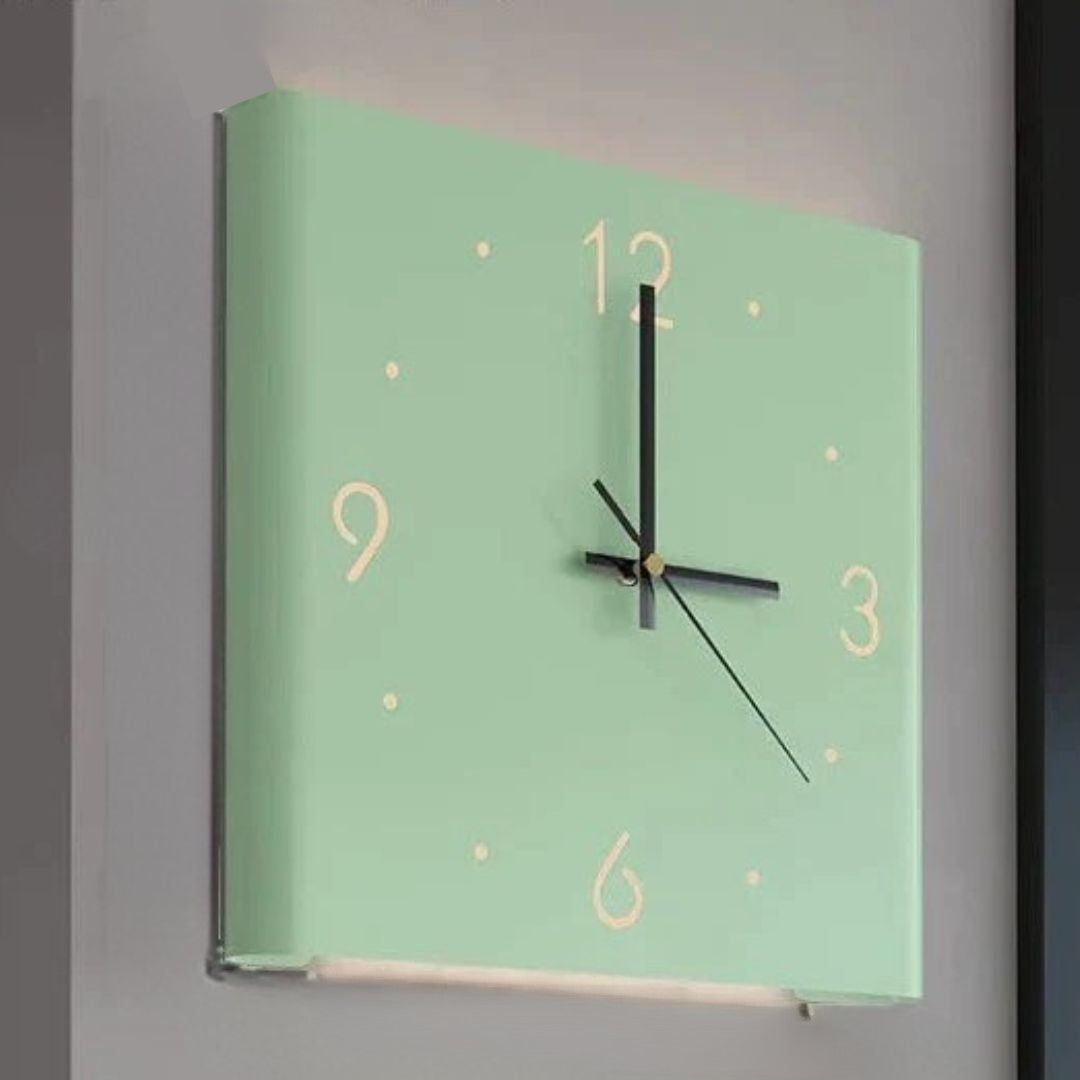 Reloj de pared cuadrado minimalista iluminado de hierro, silencioso y de doble cara