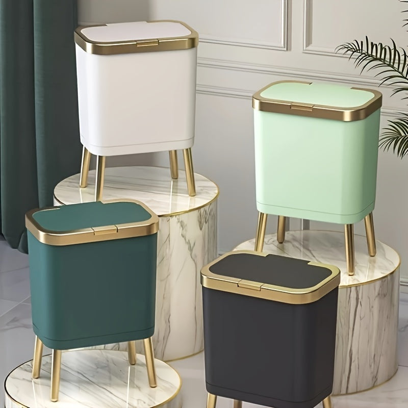 Papelera rectangular delgada y elevada con tapa abatible