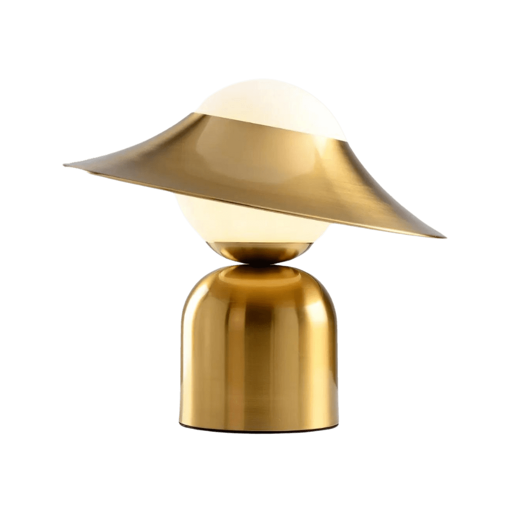 Lámpara de mesa regulable de metal y vidrio retro con forma de sombrero divertido