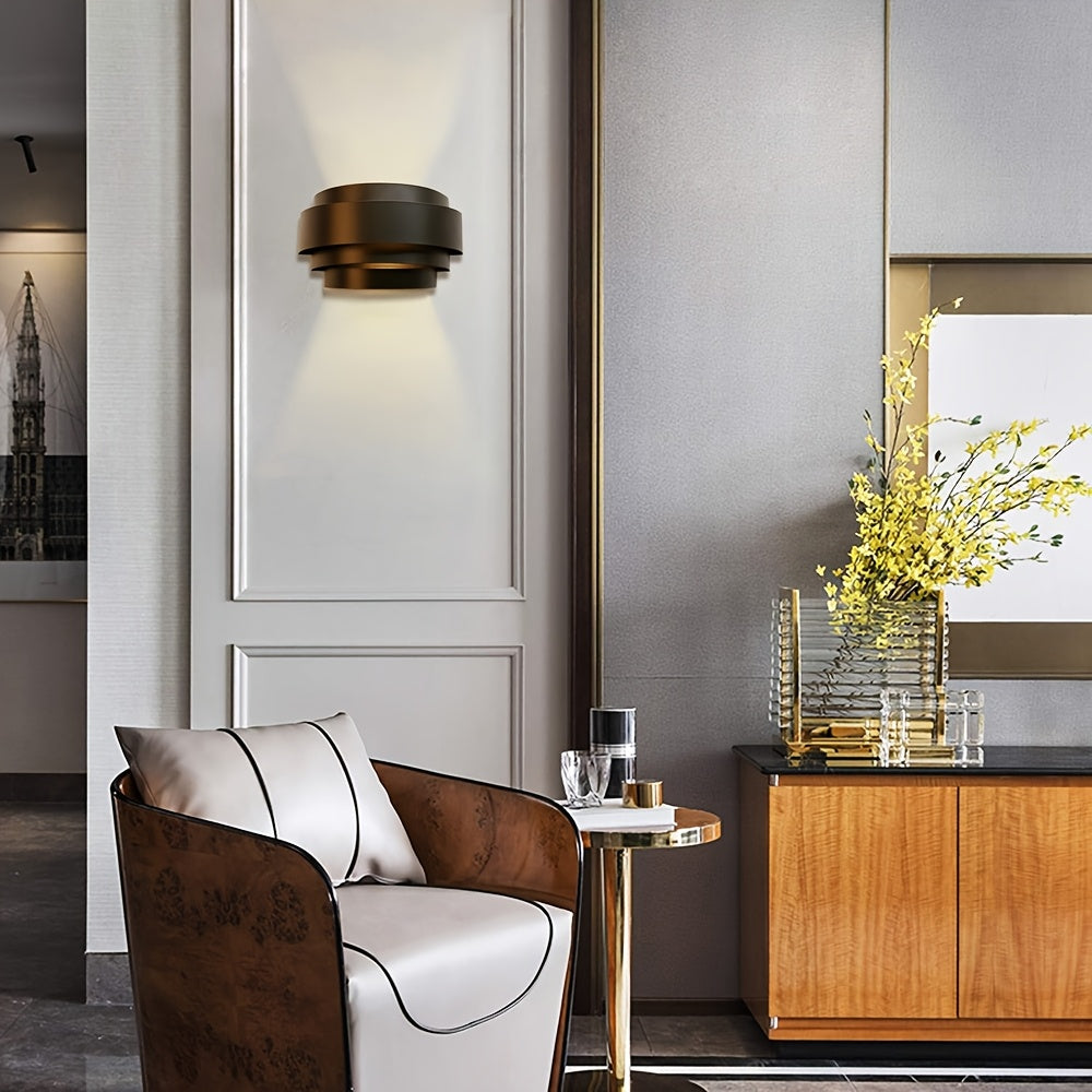 Aplique de pared arquitectónico escultórico de metal superpuesto con iluminación arriba y abajo