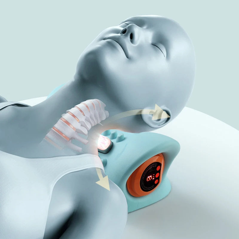 Dispositivo ergonómico portátil de masaje cervical con calor, vibración y EMS