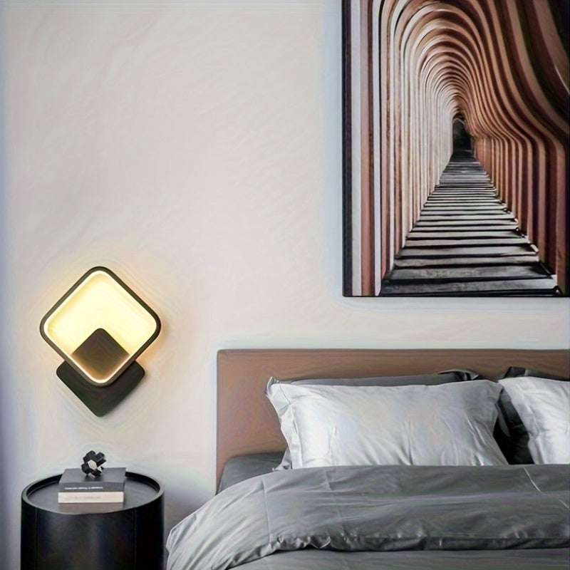 Aplique de pared minimalista cuadrado de metal geométrico, regulable, con difusor de acrílico